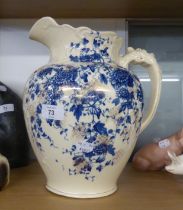 A LARGE VICTORIAN BLUE AND WHITE POTTERY TOILET JUG ‘CHRYSANTHEMUMS’