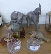 BROOKS AND BENTLEY BISQUE CHINA, GROUP ‘ELEPHANT AND CALF’; SUNDRY SMALL CERAMIC ITEMS AND GLASS