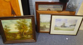 A SELECTION OF REPRODUCTION PRINTS TO INCLUDE; 'A CONNEMARA GIRL', A LANDSCAPE WITH HILLS IN THE