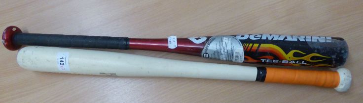 ROUNDERS BATS; METAL DE MARTINI EXAMPLE AND A WOODEN 'TOURNAMENT' BAT (2)