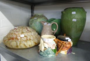 A GOVERNCRAFT POTTERY MOULDED JUG, A POTTERY TANKARD, MOULDED WITH YACHTS RACING, TWO LARGE