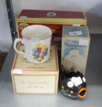 A SPODE CHINA FIVE PIECE CHRISTMAS SET IN ASSOCIATED TIN, ROYAL DOULTON FIGURE 'THE SNOWMAN', BOXED,