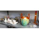 MISCELLANEOUS GLASS AND CHINA TO INCLUDE; A STYLISH BELGIUM POTTERY TWO HANDLED VASE, A PAIR OF