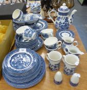 MODERN 63 PIECE CHURCHILL 'WILLOW' PATTERN BLUE & WHITE POTTERY DINNER, TEA and COFFEE SERVICE