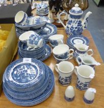 MODERN 63 PIECE CHURCHILL 'WILLOW' PATTERN BLUE & WHITE POTTERY DINNER, TEA and COFFEE SERVICE