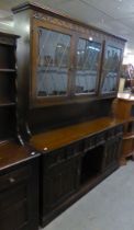 THREE DOOR OLD CHARM STYLE DRESSER WITH GLAZED TOP SECTION