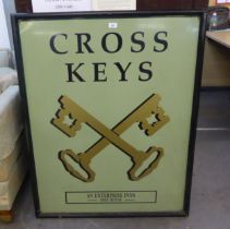 PUB SIGN; ALLOY HAND PAINTED PUB SIGN FOR 'CROSS KEYS' FREE HOUSE, 45 1/4" (115cm) high