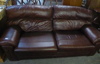 BROWN LEATHER THREE SEAT SOFA