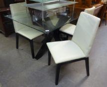 PETER CARLSON MODERN DINING TABLE, HAVING BLACK LACQUER BASE, WITH RECTANGULAR GLASS TOP AND FOUR
