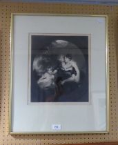 AFTER SIR THOMAS LAWRENCE BY COUSINS BLACK AND WHITE MEZZOTINT OF A LADY AND TWO CHILDREN AND A