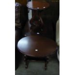 SQUARE TABLE, ROUND OCCASIONAL TABLES AND AN OVAL MAGAZINE RACK (3)