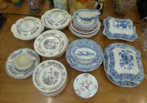 A SELECTION OF MASONS BLUE AND WHITE DINNER WARES TO INCLUDE; TWO TUREENS AND COVERS (ONE A.F.),