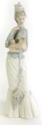 LLADRO PROCELAIN TALL FIGURE of a lady carrying two pekingese dogs 14 1/2" high (37cm)