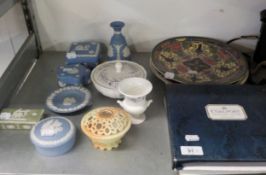 COLLECTED CERAMICS INCLUDING DOULTON & LLADRO CABINET OR WALL PLATES, WEDGWOOD JASPERWARE, LOCK & CO