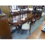 ALLEN & APPLEYARD OF KNUTSFORD REGENCY STYLE REPRODUCTION MAHOGANY TWIN PEDESTAL DINING TABLE WITH