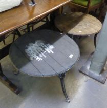 TWO VINTAGE BARREL TOPPED OCCASIONAL TABLES WITH CAST LEGS (2)
