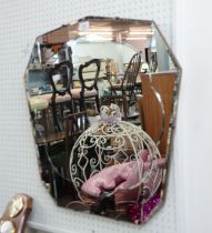 1950's ROSE 'DECO' STYLE GLASS AND PLYWOOD FRAMELESS WALL MIRROR
