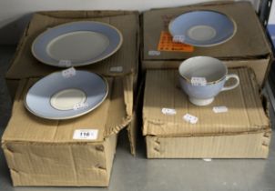 ROYAL DOULTON CHINA TEA AND DINNER SERVICE OF 20 PIECES, FOR FOUR PERSONS, PALE BLUE/GREY WITH