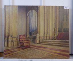 PAINTING ON CANVAS INSIDE CHURCH H.K.H. 1961 20" X 16" (20.7cm x 40.6cm)