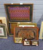 TWO MAGIC EYE PICTURES. TOGETHER WITH 3 SMALL EGYPTIAN STYLE PICTURES, BOXED, FRAMED WITH SAND