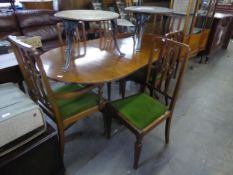 REPRODUCTION GEORGE III STYLE TWIN PILLAR DINING TABLE, WITH SPARE LEAF, PLUS SIX SIMILAR PERIOD