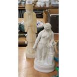 A WHITE PARIAN CLASSICAL FEMALE FIGURE AND AN ALABASTER ORIENTAL FIGURE, AS A TABLE LAMP (2)