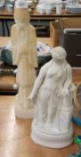 A WHITE PARIAN CLASSICAL FEMALE FIGURE AND AN ALABASTER ORIENTAL FIGURE, AS A TABLE LAMP (2)