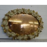 GILT WOOD MIRROR WITH CARVED WHITE PAINTED BLOOMS