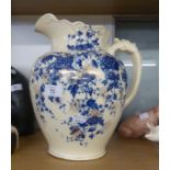 A LARGE VICTORIAN BLUE AND WHITE POTTERY TOILET JUG ‘CHRYSANTHEMUMS’