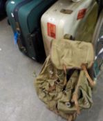 A VINTAGE RUCKSACK FROM A KIBBUTZ IN THE 1970'S; A GREEN CANVAS LARGE SUITCASE BY ‘REVELATION’ AND A