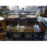 ERCOL REFECTORY STYLE TABLE AND FOUR HOOP BACK DINING CHAIRS [5]