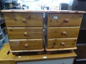 PAIR OF THREE-DRAWER BEDSIDE CABINETS AND BEECH BOX [3]