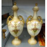 A PAIR OF CROWN DEVON BLUSH IVORY 'ALBAMBRA' VASES WITH LIDS (2)