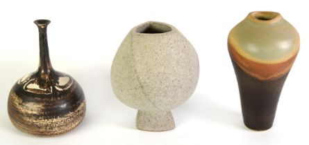 MOLLIE HILLAM, FULNECK POTTERY LEEDS, STUDIO POTTERY VASE, having dome shaped body and tall, slender
