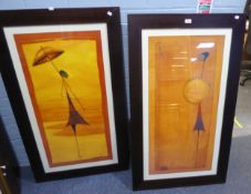 A PAIR OF MODERN SLENDER VERTICAL REPRODUCTION COLOUR PRINTS 'ABSTRACT' (2)