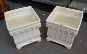 PAIR OF WHITE CERAMIC SQUARE BASED PLANTERS