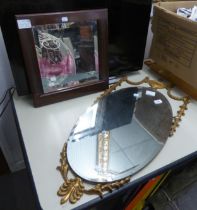 TWO MIRRORS, OVAL FRAMELESS BEVELLED EDGE WITH METAL ORNATE FRAMING DESIGN TOGETHER WITH A SQUARE