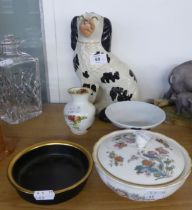 19TH CENTURY STAFFORDSHIRE POTTERY MANTEL DOG; 20TH CENTURY LEEDS CREAM WARE COASTER; ROYAL ALBERT