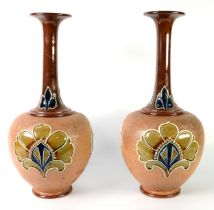 PAIR OF EARLY TWENTIETH CENTURY ROYAL DOULTON (LAMBETH) DOULTON & SLATERS PATENT STONEWARE VASES