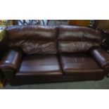 BROWN LEATHER THREE SEAT SOFA