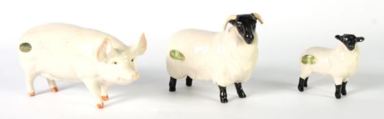 BESWICK CHINA MODEL OF A SOW 'Champion Wall Queen', 6in (15.2cm) long; BESWICK MODEL OF A RAM and