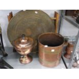 COPPER SAMOVAR, COAL BUCKET AND BRASS TOP TRAY TABLE [3]