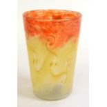 SALVADOR YSART, for Vasart glass, orange and yellow conical swirl pattern vase, signed to the base
