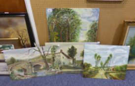 FOUR UNFRAMED OIL ON BOARDS COUNTRY SCENES PAINTINGS BY 'A. GREEN' VARIOUS SIZES (4)