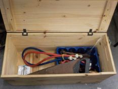 A PINE TOOLBOX AND SOME JOINERY TOOLS