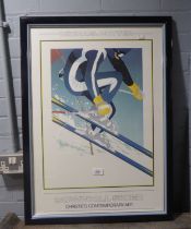 MICHAEL W POTTER (B.1955) DOWNHILL SKIER CHRISTIES CONTEMPORARY ART POSTER