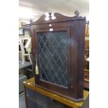 VICTORIAN MAHOGANY HANGING CORNER CUPBOARD, WITH LEAD LIGHT GLAZED DOOR