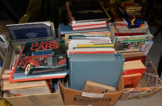 FIVE BOXES OF BOOKS TO INCLUDE; BOOKS RELATING TO CARS, CLASSIC VINTAGE, AMERICAN CAR'S, AUTOMOBILES
