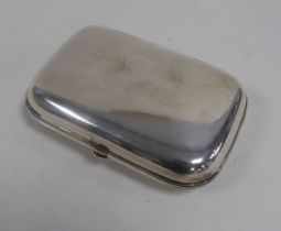 EDWARDIAN ELECTROPLATED TABLE CIGAR CASE, oblong and cushion shaped, the hinged lid engraved with