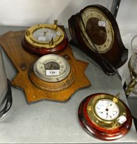 WEATHERMASTER, ENGLAND, MAHOGANY AND BRASS PORTHOLE PATTERN ANEROID BAROMETER AND MATCHING SMALLER
